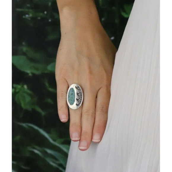 Sterling Silver Crushed Turquoise Ring Vintage Size 6 - Picture 2 of 7